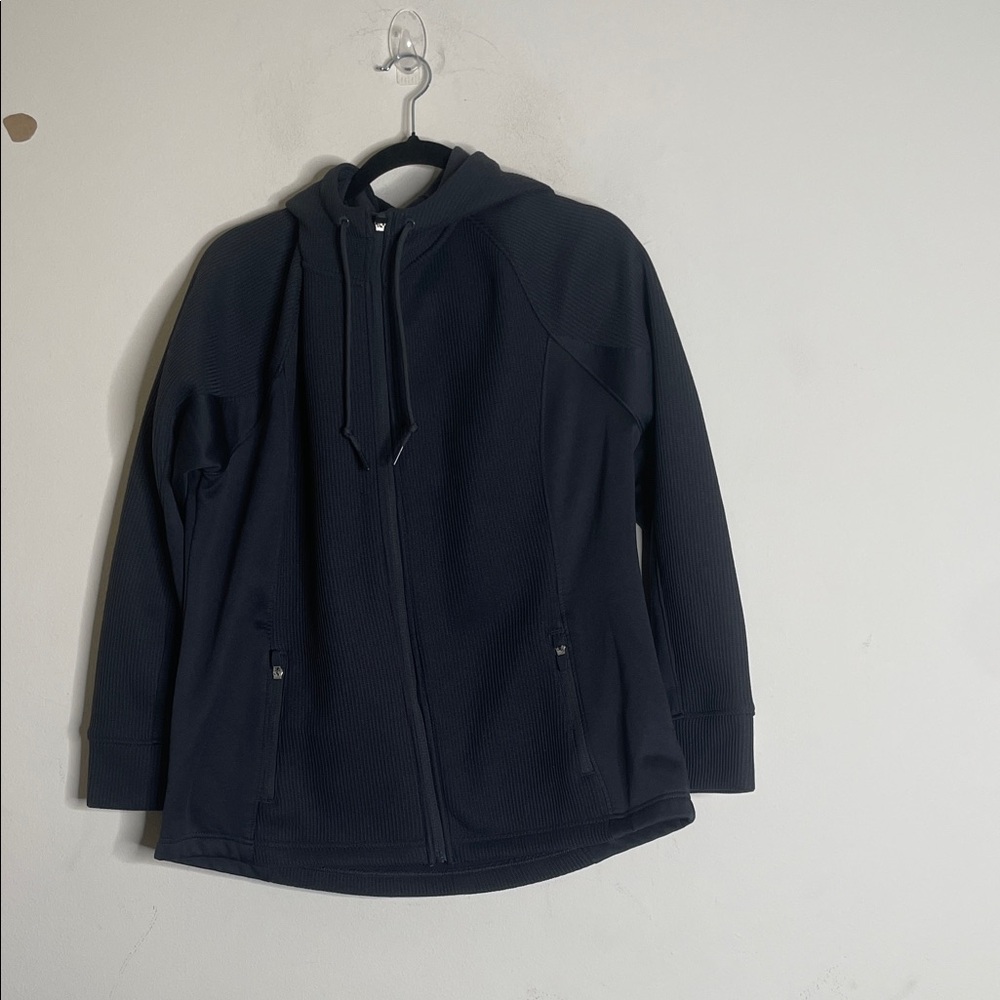 Swiss Tech Navy Hooded Utility Jacket with Ribbed Panels